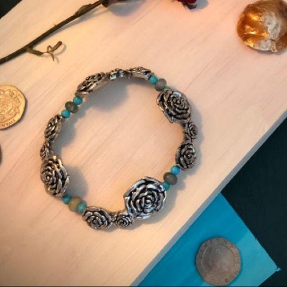 Handmade Silver and Turquoise Boho Bracelet - Picture 2 of 2